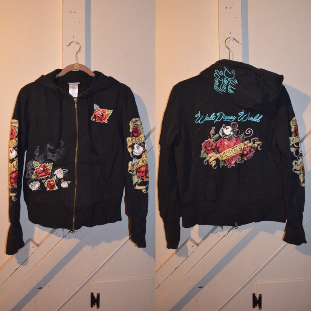 Black Disney Mickey Mouse Rose Zip Up Sweatshirt